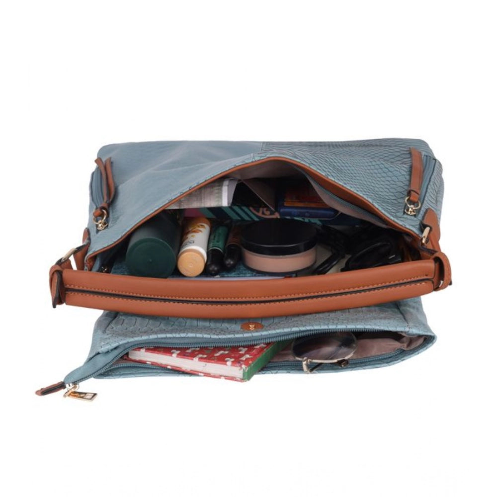 जेनरिक महिलाओं का फॉक्स लेदर टेक्सचर्ड स्लिंग बैग (नीला)