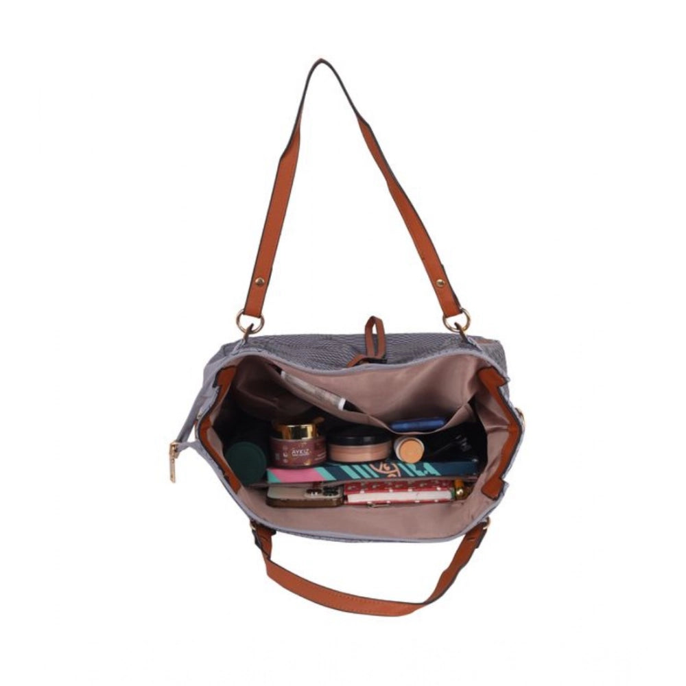 जेनरिक महिलाओं का फॉक्स लेदर टेक्सचर्ड टोट बैग (ग्रे)