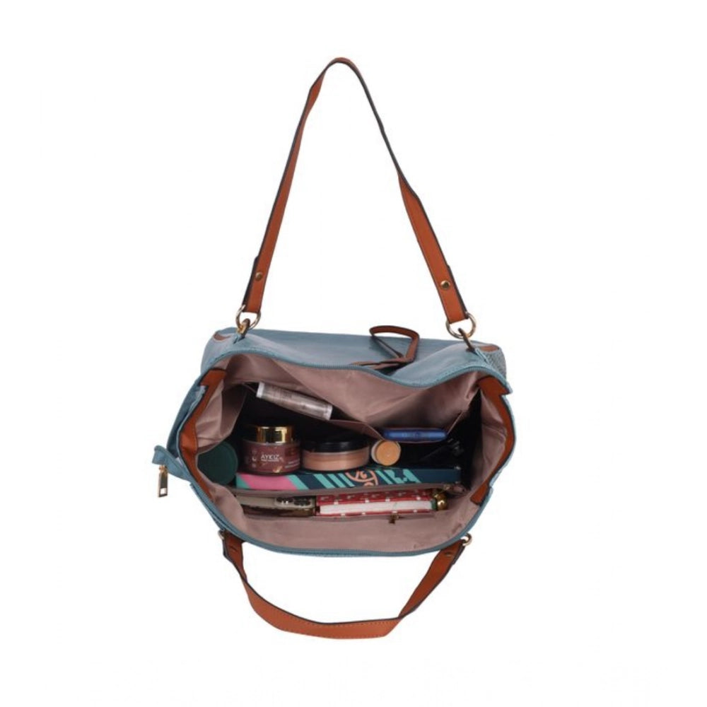 जेनरिक महिलाओं का फॉक्स लेदर टेक्सचर्ड टोट बैग (नीला)