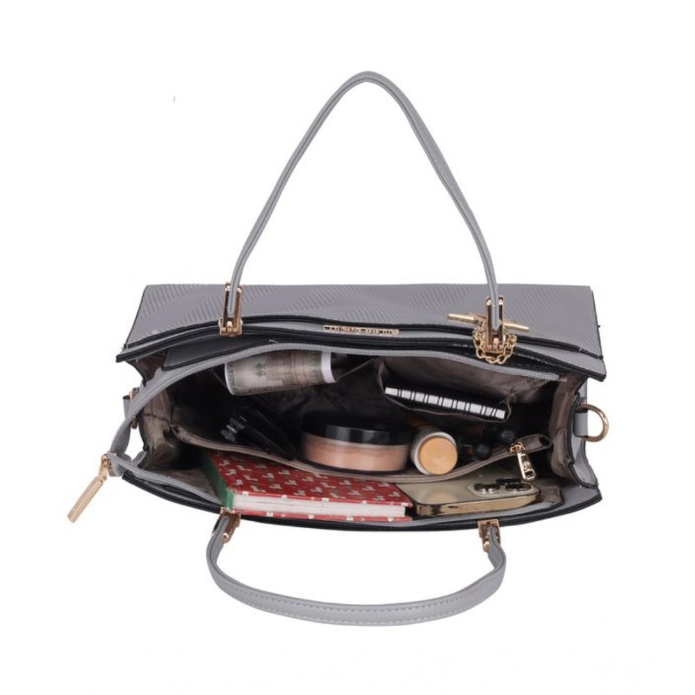 जेनरिक महिलाओं का फॉक्स लेदर टेक्सचर्ड एडजस्टेबल लॉन्ग बेल्ट हैंडबैग (ग्रे)