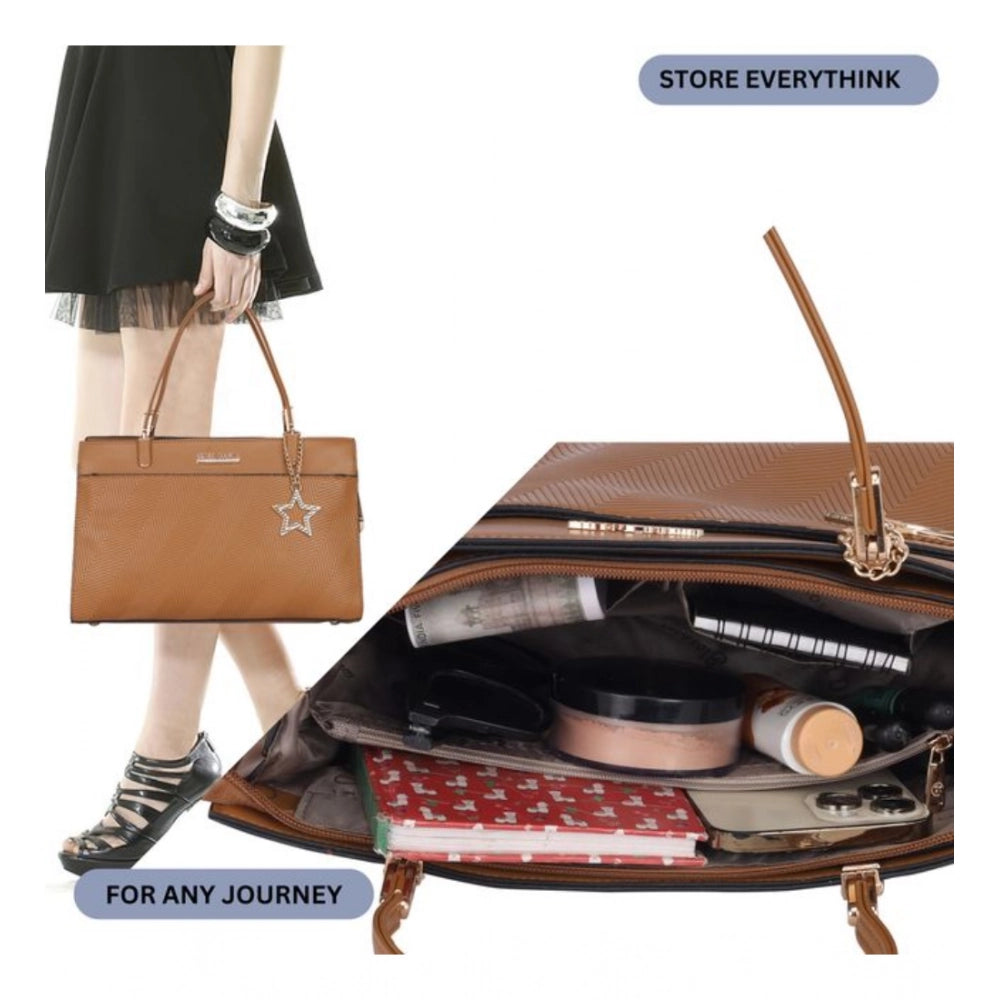 जेनरिक महिलाओं का फॉक्स लेदर टेक्सचर्ड एडजस्टेबल लॉन्ग बेल्ट हैंडबैग (ब्राउन)