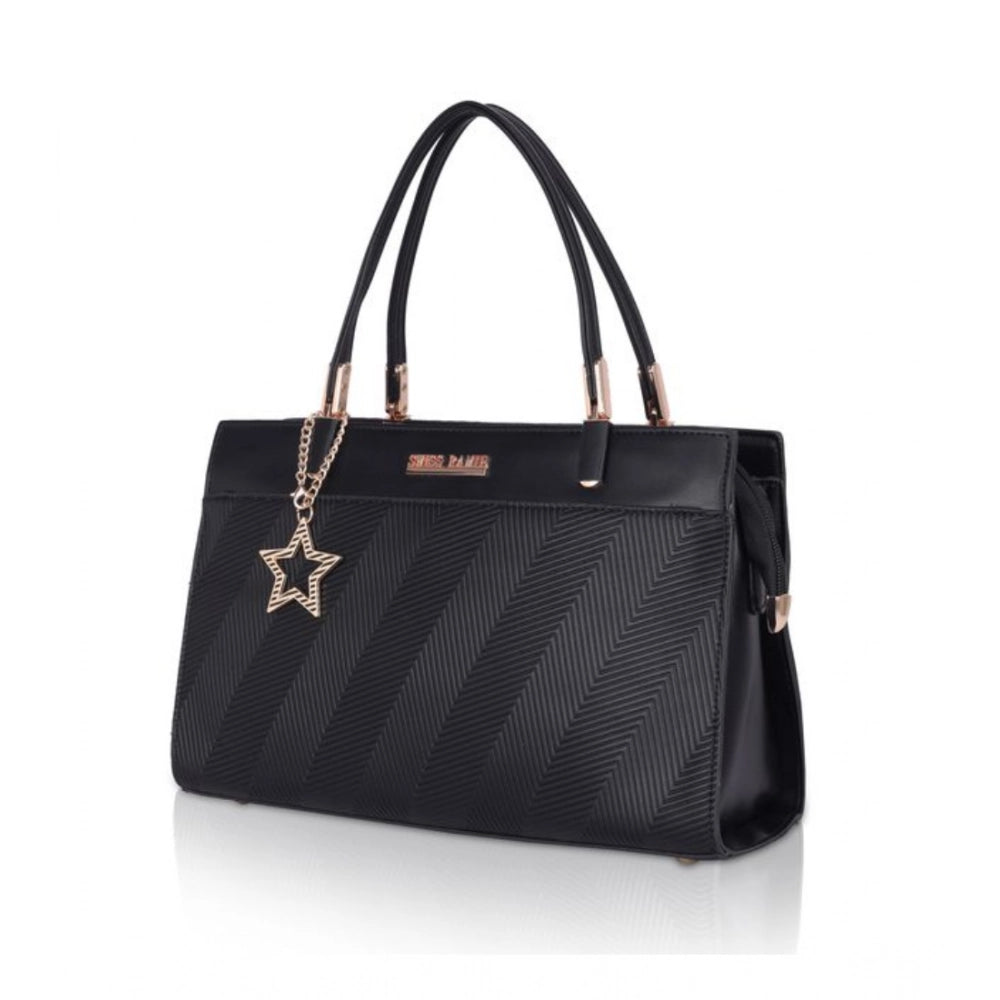 जेनरिक महिलाओं का फॉक्स लेदर टेक्सचर्ड एडजस्टेबल लॉन्ग बेल्ट हैंडबैग (काला)