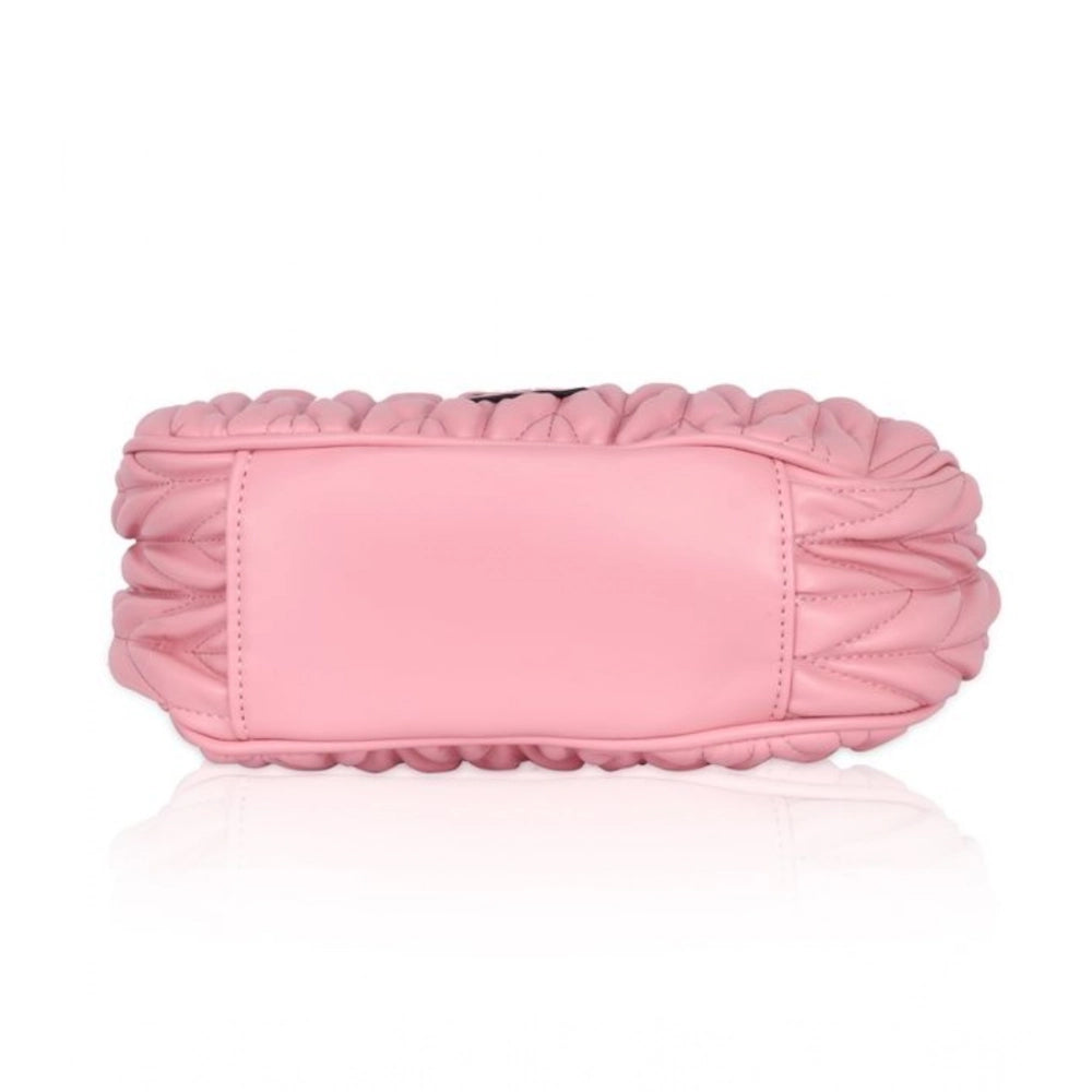 सामान्य महिलाओं का नकली चमड़े का टेक्सचर्ड हैंडबैग (गुलाबी)