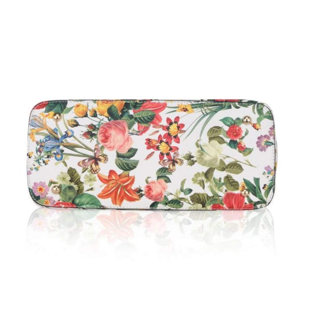 जेनरिक महिलाओं का फॉक्स लेदर प्रिंटेड हैंडहेल्ड बैग (सफेद नारंगी)