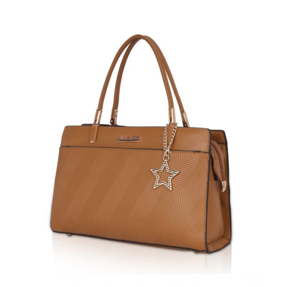 जेनरिक महिलाओं का फॉक्स लेदर टेक्सचर्ड एडजस्टेबल लॉन्ग बेल्ट हैंडबैग (ब्राउन)