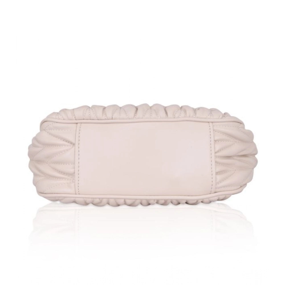 जेनरिक महिलाओं का फॉक्स लेदर टेक्सचर्ड हैंडबैग (बेज व्हाइट)