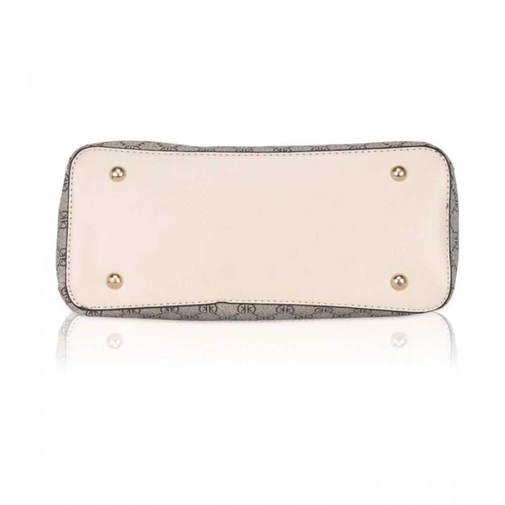 जेनरिक महिलाओं का फॉक्स लेदर प्रिंटेड हैंडबैग (बेज)