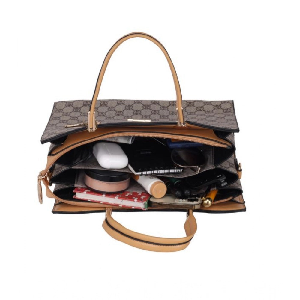 महिलाओं के लिए सामान्य फॉक्स लेदर प्रिंटेड हैंडबैग (ऊंट रंग)