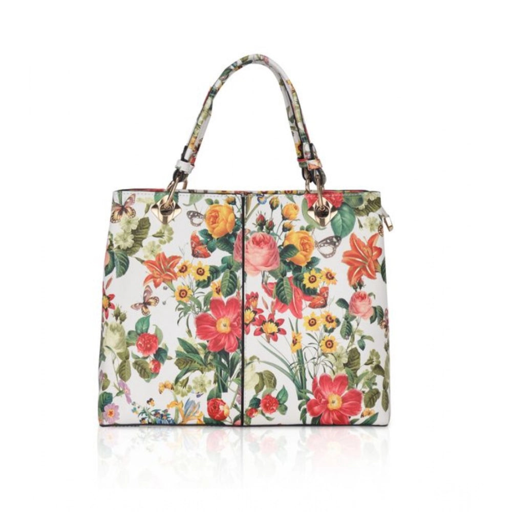 जेनरिक महिलाओं का फॉक्स लेदर प्रिंटेड हैंडहेल्ड बैग (सफेद नारंगी)