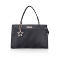  Women's Faux Leather Textured Adjustable Long Belt Handbag (Black)