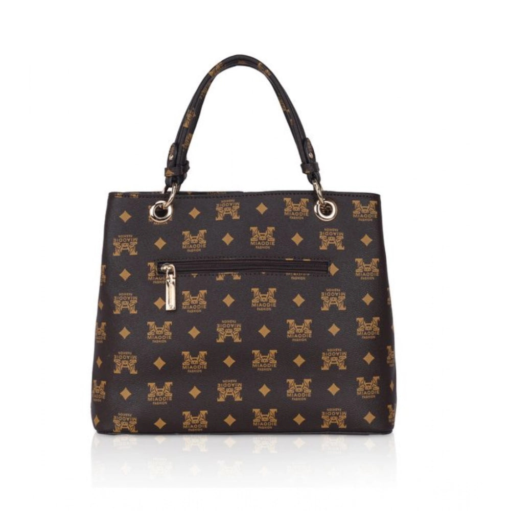 जेनरिक महिलाओं का फॉक्स लेदर प्रिंटेड हैंडहेल्ड बैग (भूरा)