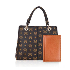जेनरिक महिलाओं का फॉक्स लेदर प्रिंटेड हैंडहेल्ड बैग (भूरा)