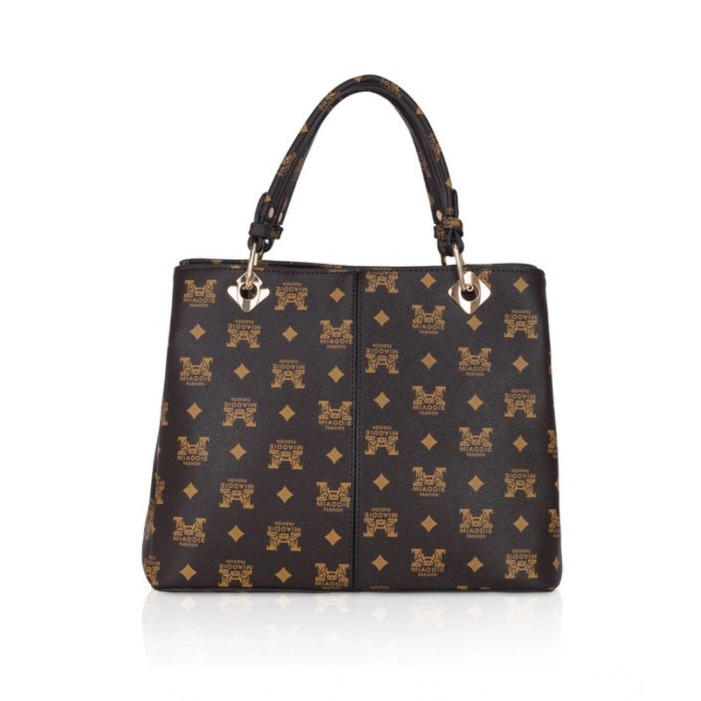 जेनरिक महिलाओं का फॉक्स लेदर प्रिंटेड हैंडहेल्ड बैग (भूरा)