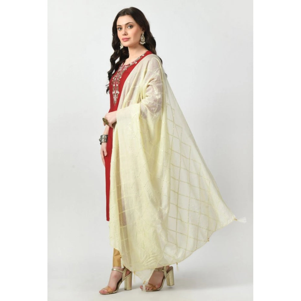 महिलाओं के लिए चंदेरी स्टाइल का सेल्फ डिज़ाइन दुपट्टा (ऑफ व्हाइट, लंबाई: फ्री साइज)