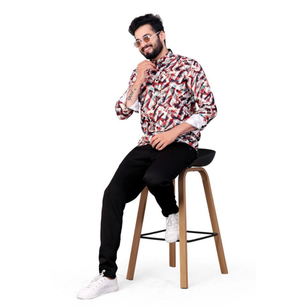 जेनरिक मेन्स कॉटन ब्लेंडेड प्रिंटेड फुल स्लीव शॉर्टकुर्ता (मल्टीकलर)