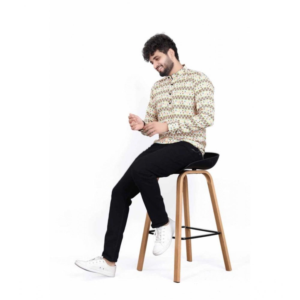 जेनरिक मेन्स कॉटन ब्लेंडेड प्रिंटेड फुल स्लीव शॉर्टकुर्ता (मल्टीकलर)