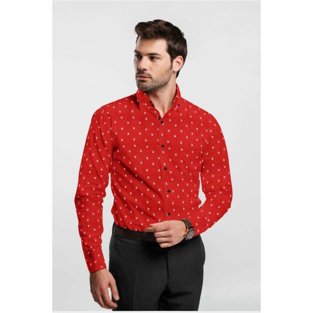 पुरुषों के लिए कॉटन ब्लेंडेड प्रिंटेड फुल स्लीव शर्ट (लाल)