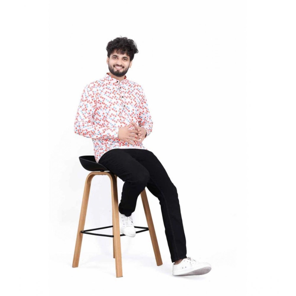 जेनरिक मेन्स कॉटन ब्लेंडेड प्रिंटेड फुल स्लीव शॉर्टकुर्ता (मल्टीकलर)