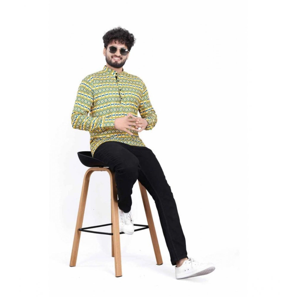 जेनरिक मेन्स कॉटन ब्लेंडेड प्रिंटेड फुल स्लीव शॉर्टकुर्ता (मल्टीकलर)