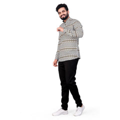 जेनरिक मेन्स कॉटन ब्लेंडेड प्रिंटेड फुल स्लीव शॉर्टकुर्ता (मल्टीकलर)