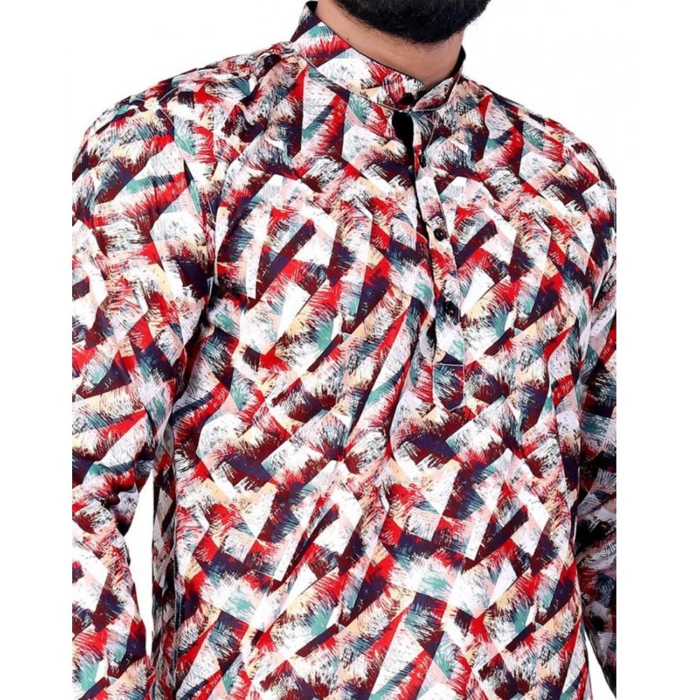 जेनरिक मेन्स कॉटन ब्लेंडेड प्रिंटेड फुल स्लीव शॉर्टकुर्ता (मल्टीकलर)