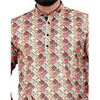 Generic Men's Cotton Blended Printed Full Sleeve Shortkurta (Multicolor)