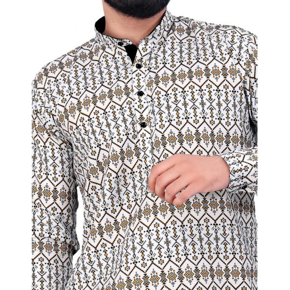 जेनरिक मेन्स कॉटन ब्लेंडेड प्रिंटेड फुल स्लीव शॉर्टकुर्ता (मल्टीकलर)