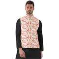  Men's Jacquard Printed Full Sleeve Waistcoat (Red-Beige)