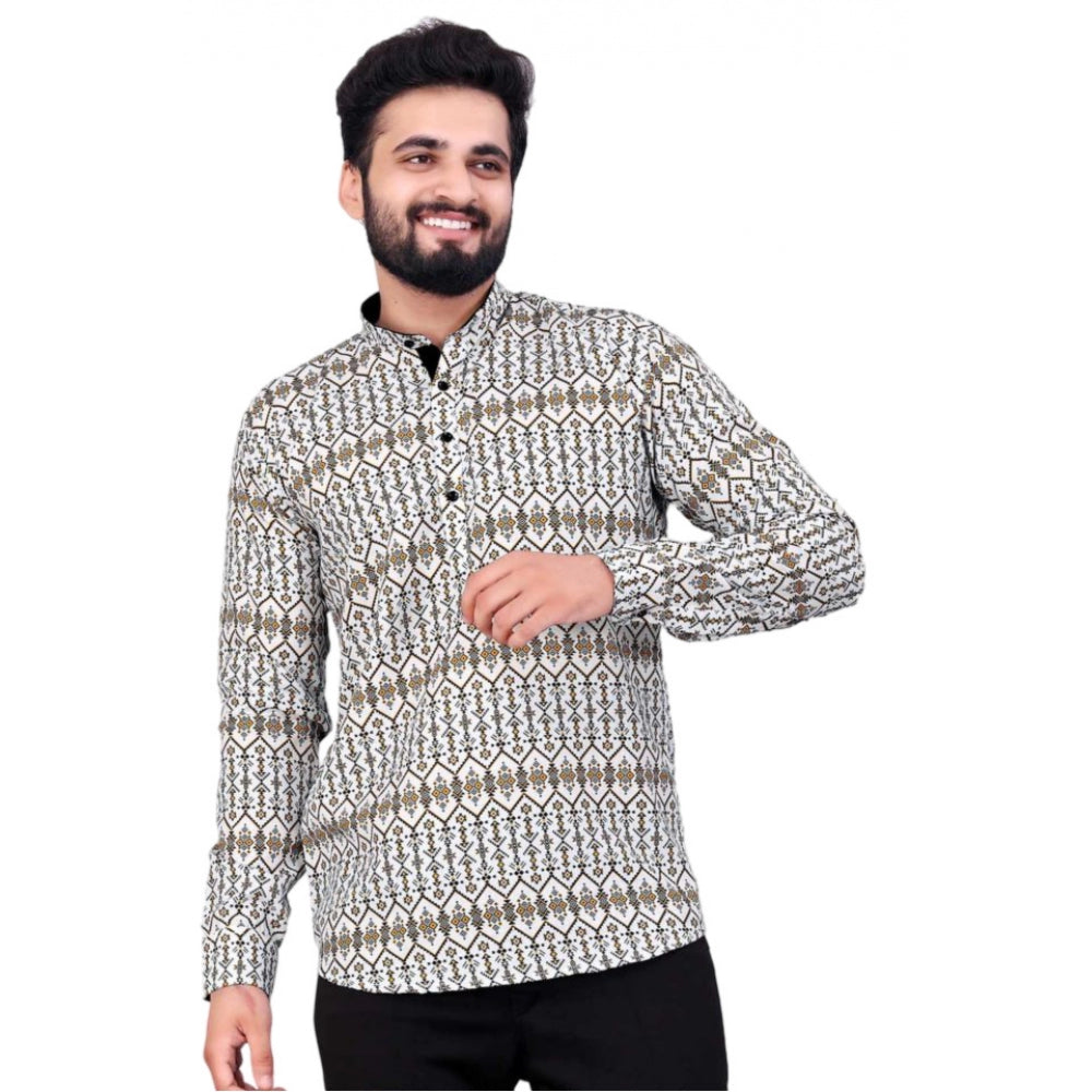 जेनरिक मेन्स कॉटन ब्लेंडेड प्रिंटेड फुल स्लीव शॉर्टकुर्ता (मल्टीकलर)