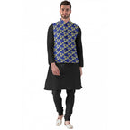 Generic Men's Jacquard Printed Full Sleeve Waistcoat (Blue)