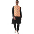  Men's Jacquard Printed Full Sleeve Waistcoat (Orange)
