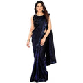  Women's Lycra Floral Saree With Unstitched Blouse (Blue, 5.5 Mtr)