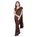  Women's Lycra Solid Saree With Unstitched Blouse (Brown, 5.5 Mtr)