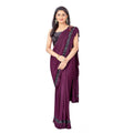  Women's Lycra Solid Saree With Unstitched Blouse (Wine, 5.5 Mtr)