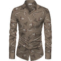  Men's Casual Floral Printed Cotton Blend Unstitched Shirt Fabric 1.6 Mtrs (Brown)