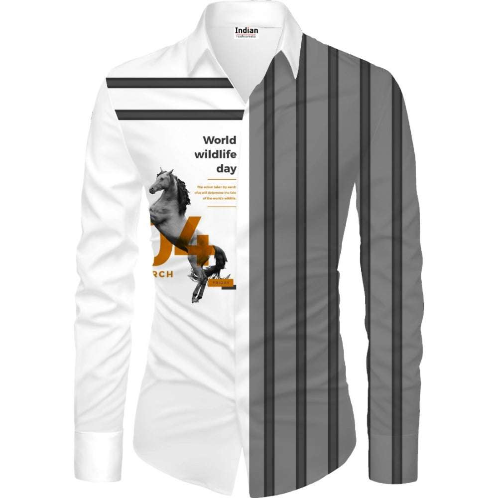 पुरुषों के लिए सामान्य फ्लोरल प्रिंटेड कॉटन ब्लेंड अनस्टिच्ड शर्ट फैब्रिक, 1.6 मीटर (ग्रे-सफेद)