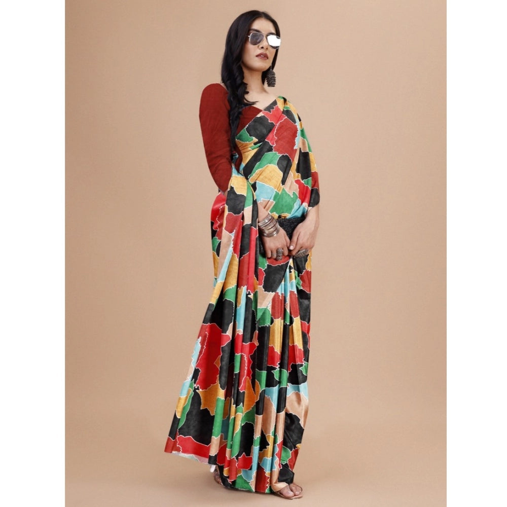 जेनेरिक महिलाओं की क्रेप डिजिटल प्रिंट साड़ी, बिना सिला ब्लाउज के साथ, 5.5 मीटर (लाल)
