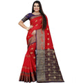  Women's Silk Blend Woven Saree With Unstitched Blouse 5.5Mtr (Purple-Red)