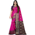  Women's Silk Blend Woven Saree With Unstitched Blouse 5.5Mtr (Blue-Pink)