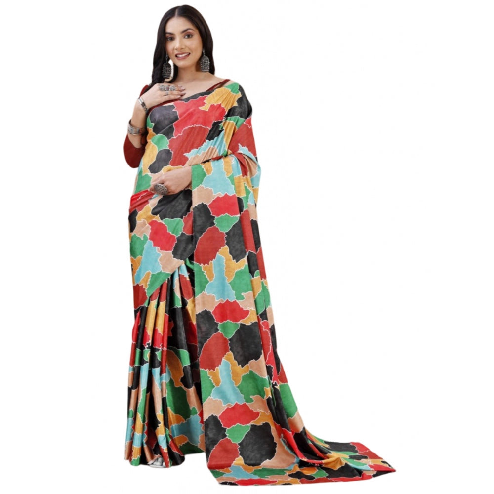 जेनेरिक महिलाओं की क्रेप डिजिटल प्रिंट साड़ी, बिना सिला ब्लाउज के साथ, 5.5 मीटर (लाल)