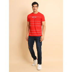 Generic Men's Casual Cotton Printed Round Neck Half Sleeve T-Shirt (Red)
