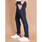 Generic Men's Casual Cotton Striped Full Length Track Pant (Navy)