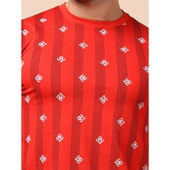 Generic Men's Casual Cotton Printed Round Neck Full Sleeve T-Shirt (Red)