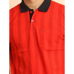 Generic Men's Casual Cotton Printed Polo Neck Half Sleeve T-Shirt (Red)