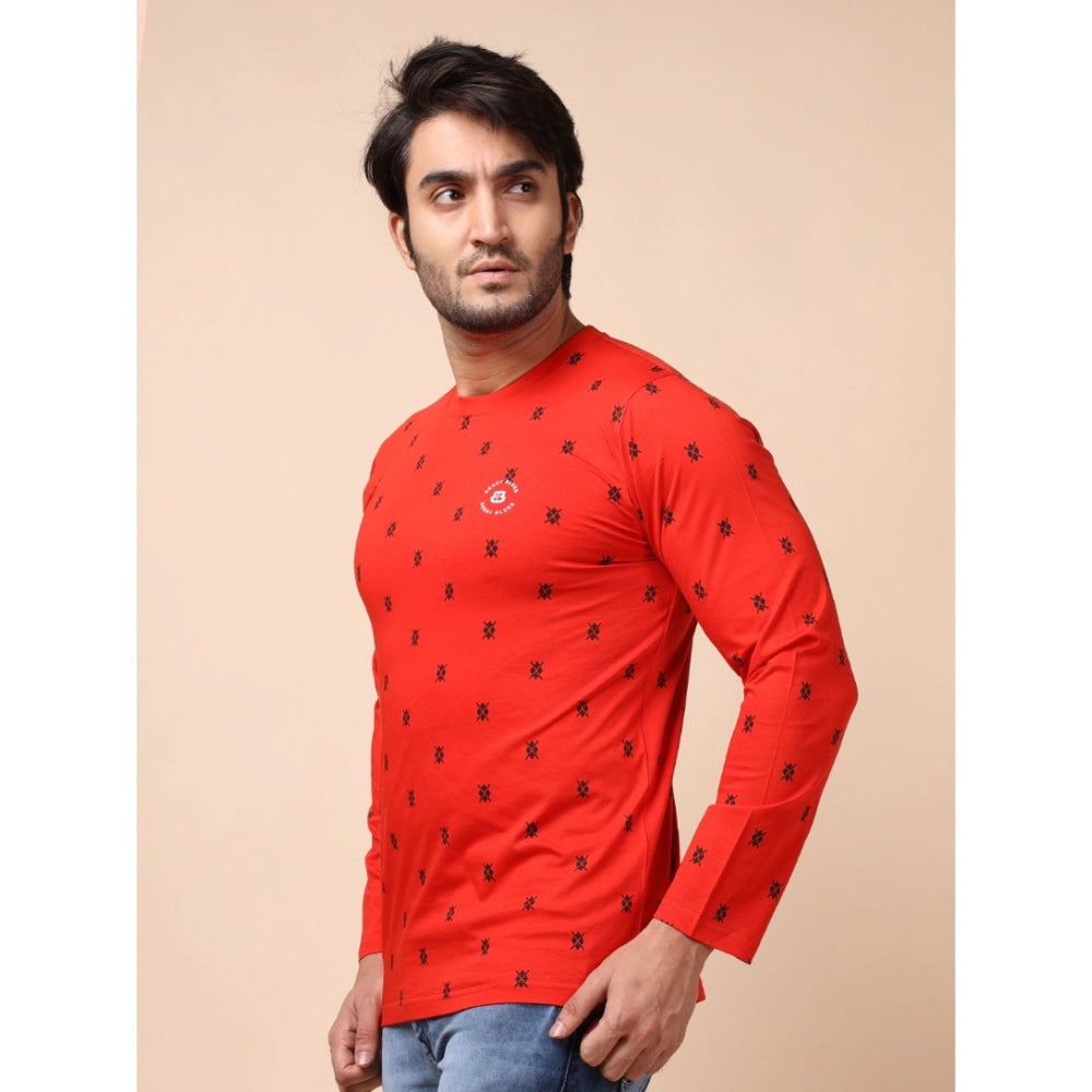 Generic Men's Casual Cotton Printed Round Neck Full Sleeve T-Shirt (Red)