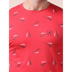 Generic Men's Casual Cotton Printed Round Neck Full Sleeve T-Shirt (Red)