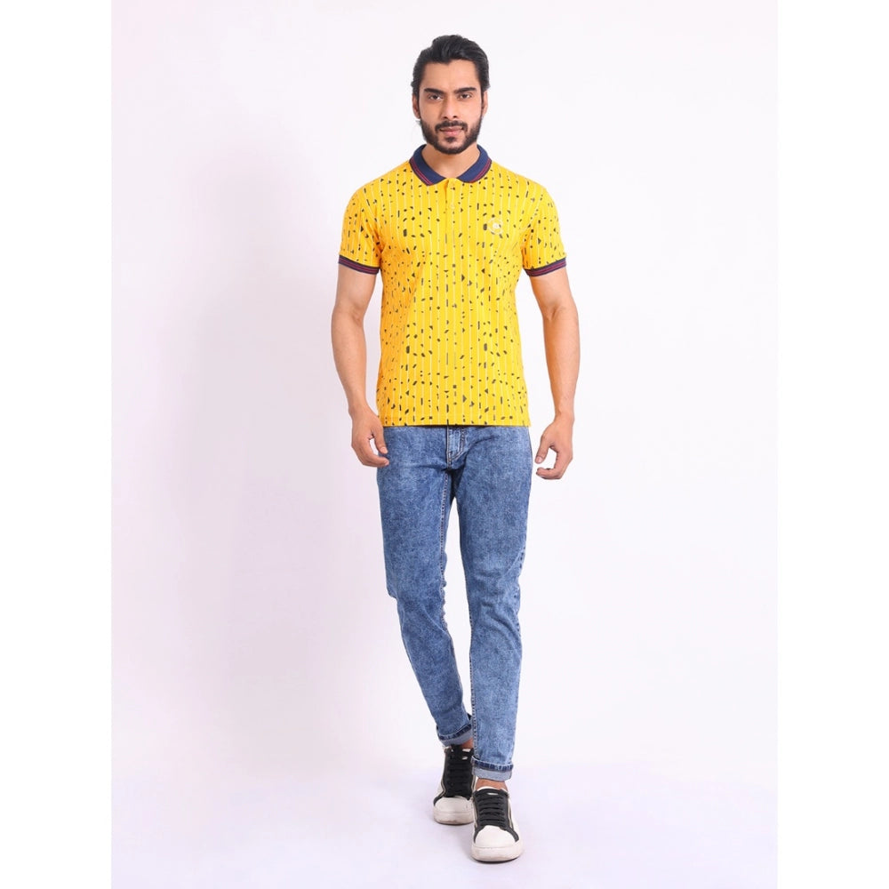 Generic Men's Casual Cotton Printed Polo Neck Half Sleeve T-Shirt (Turmeric)