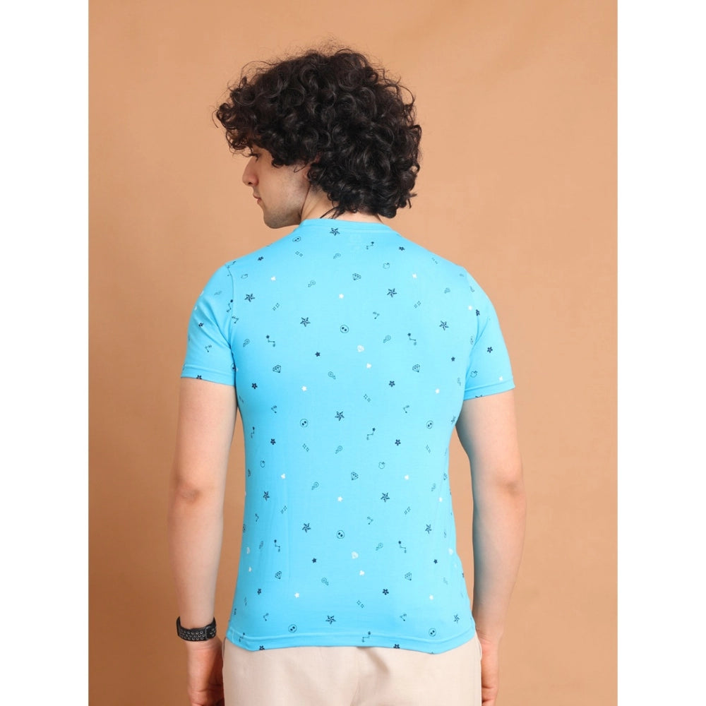 Generic Men's Casual Cotton Printed Round Neck Half Sleeve T-Shirt (Skyblue)