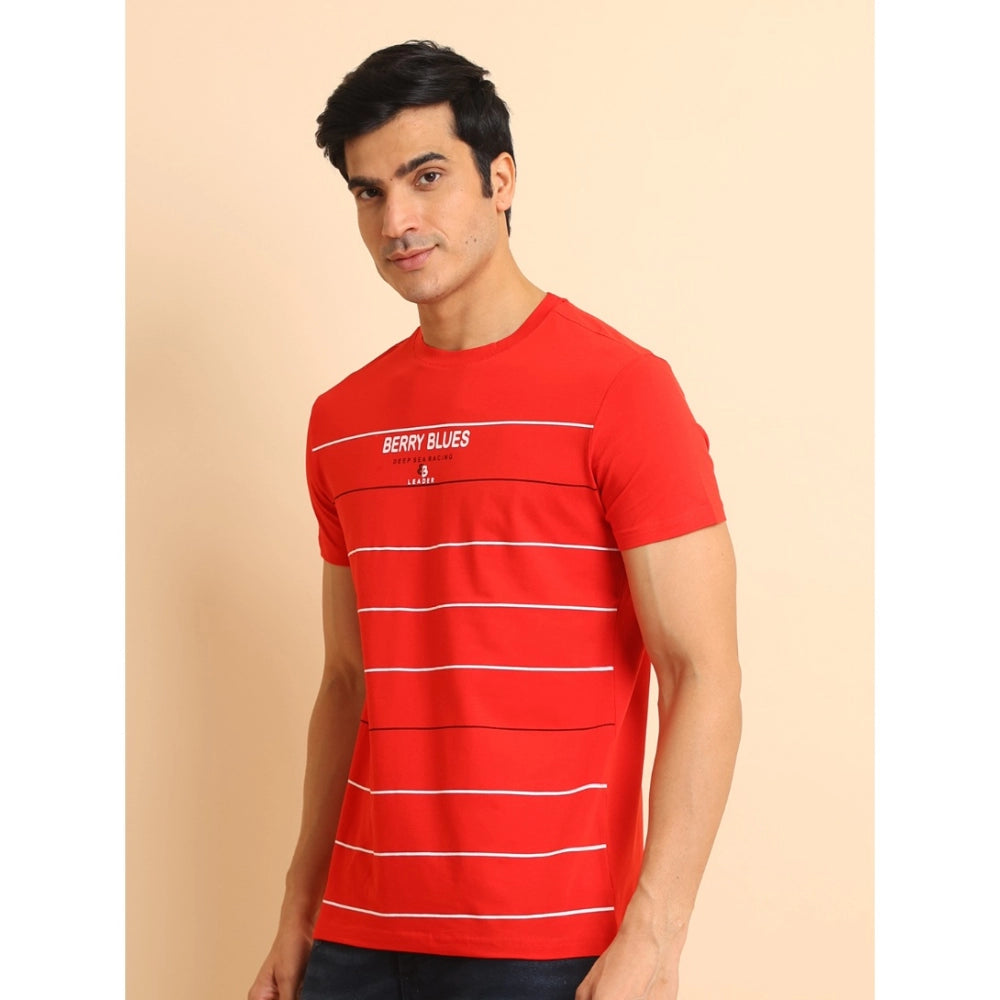 Generic Men's Casual Cotton Printed Round Neck Half Sleeve T-Shirt (Red)