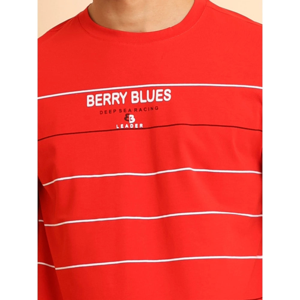 Generic Men's Casual Cotton Printed Round Neck Half Sleeve T-Shirt (Red)